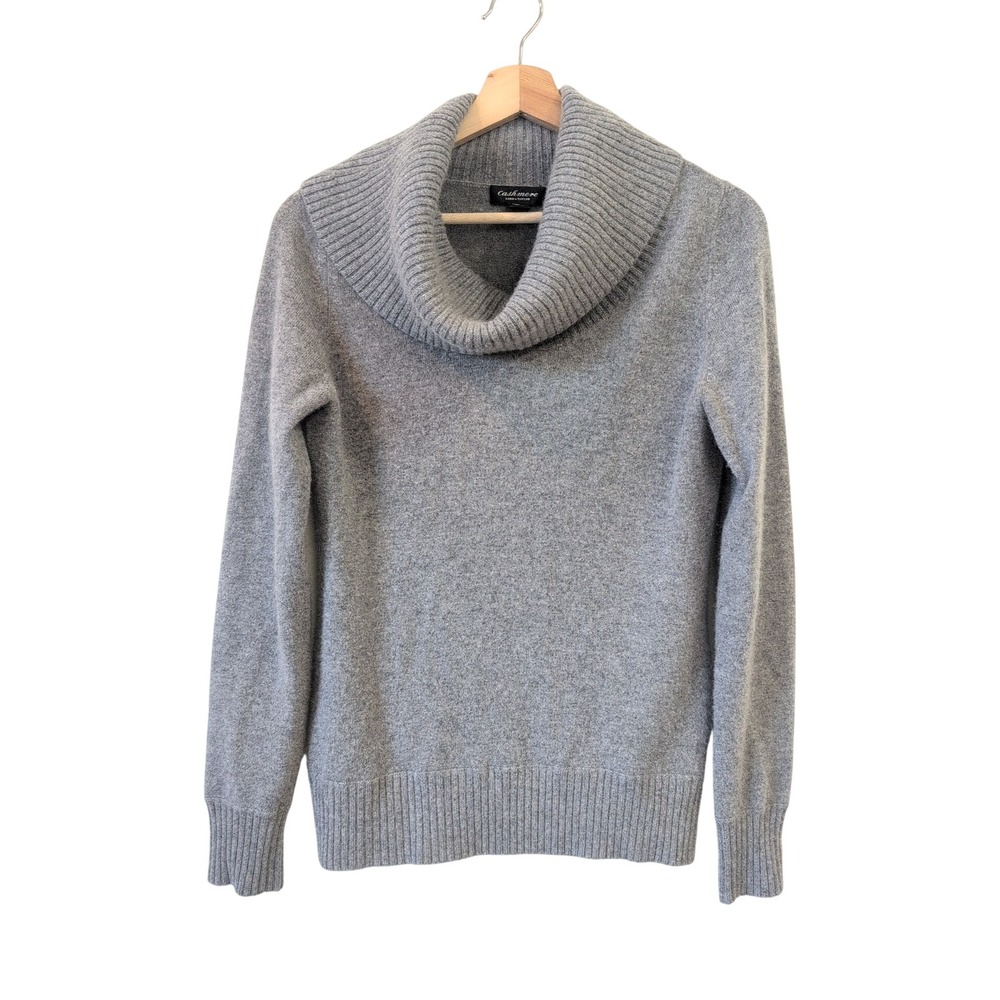 Lord & Taylor Womens 100% Cashmere‎ Cowl Neck Sweater Heather Gray Large Luxury
